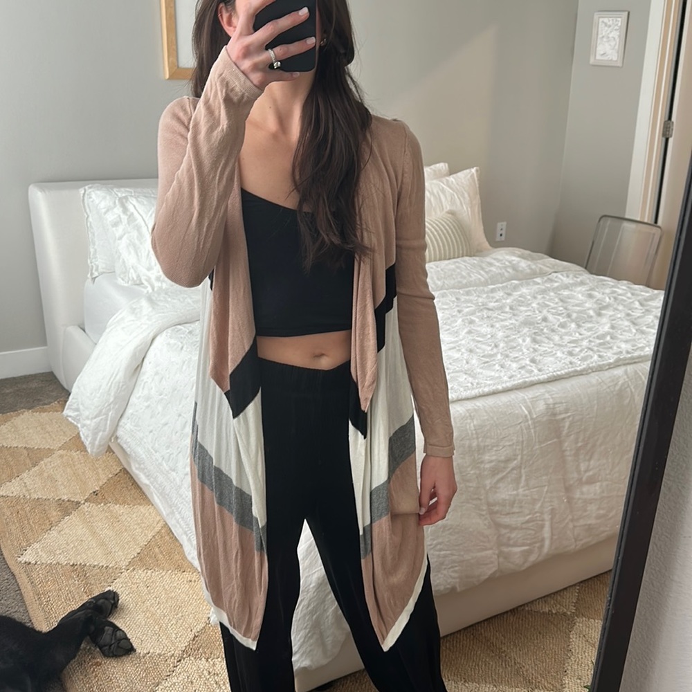 Open front drape cardigan - beige, white, gray, black size small